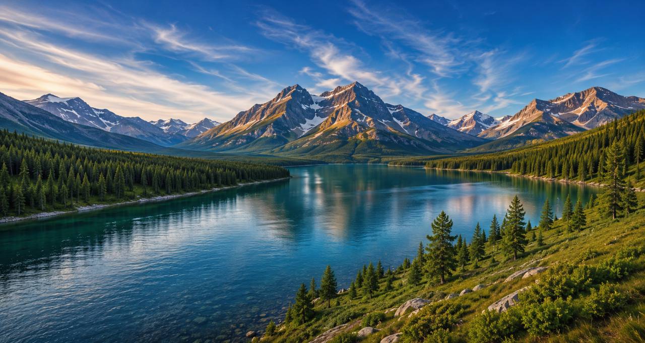 Mountain and sky scenery used as a Skyebleu brand banner background